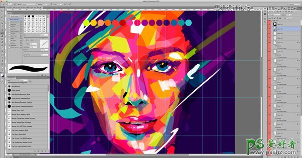 PS图片处理技巧教程：学习用图层和画笔工具制作个性抽象人物插画