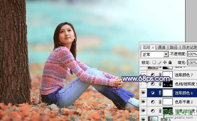 PS少女图片调色美化教程：给外景甜美少女写真照调出青红色秋季色