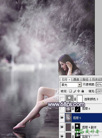 PS美少女艺术照调色实例：给清纯的湖景少女图片调出高雅灰色调