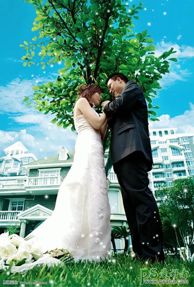 photoshop调出梦幻清新色调情侣婚纱照