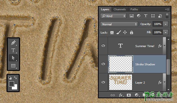 利用Photoshop画笔及图层样式设计出创意的沙滩划痕字体效果