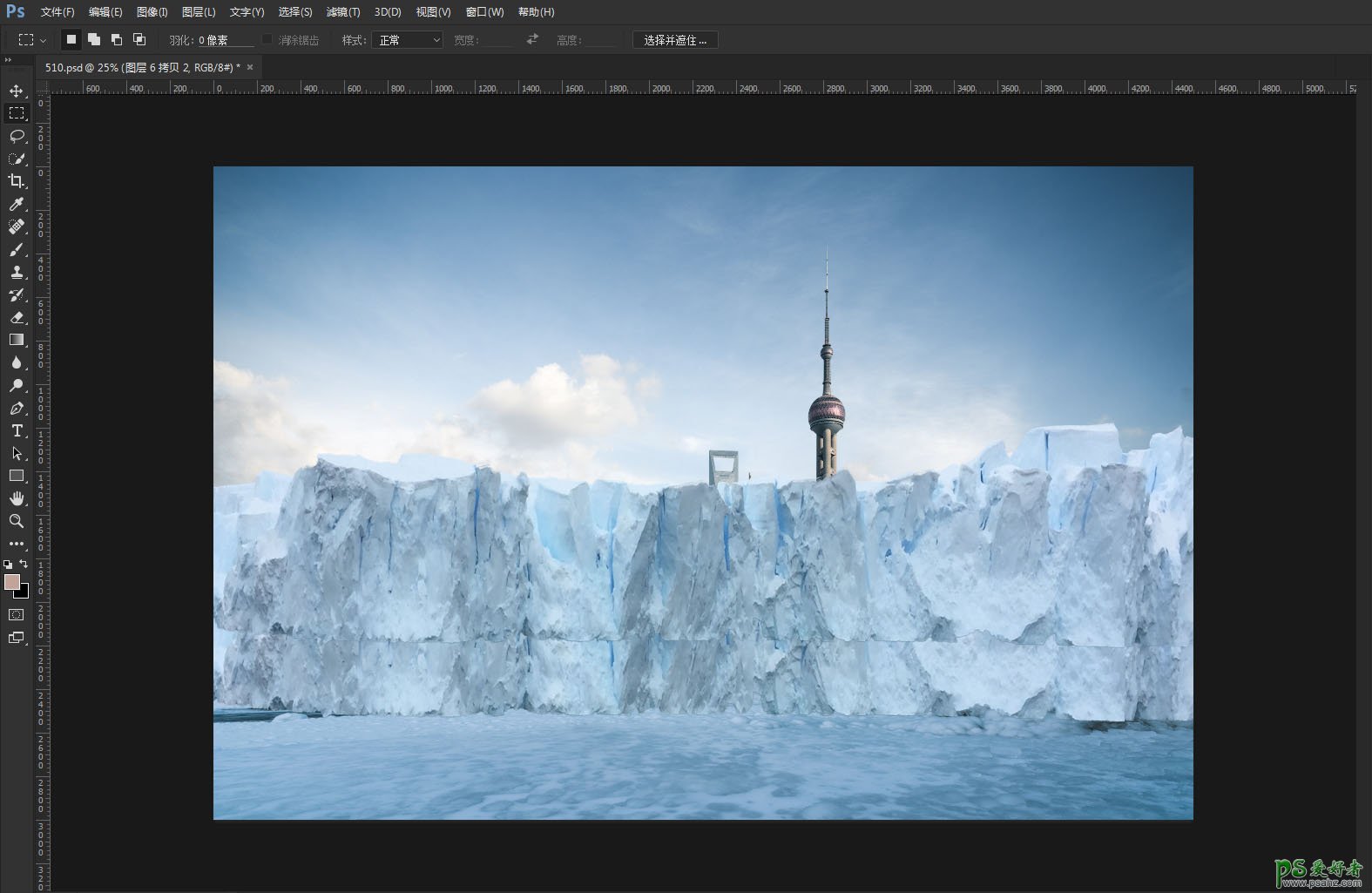 PS场景合成实例：创意打造一张奇幻风格的冰封城市场景图片。