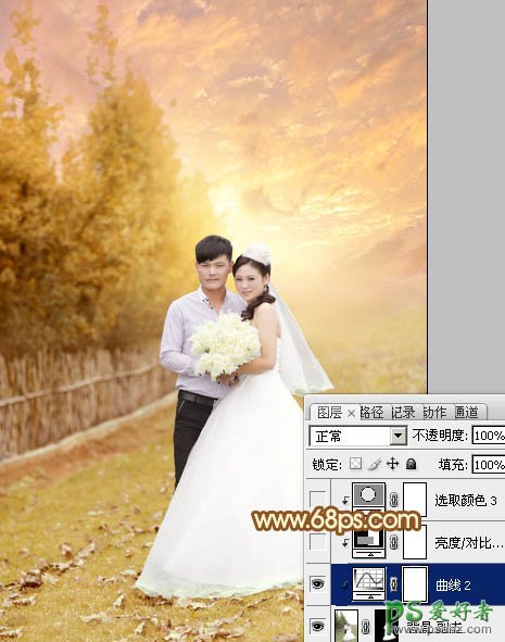 photoshop调出柔美的霞光情侣婚纱照特效