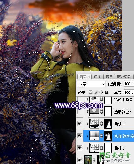 Photoshop给性感长腿推女郎外景写真照调出温暖的霞光色彩