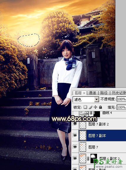 Photoshop给性感空姐制服美女外景写真图片调出唯美的夕阳霞光色