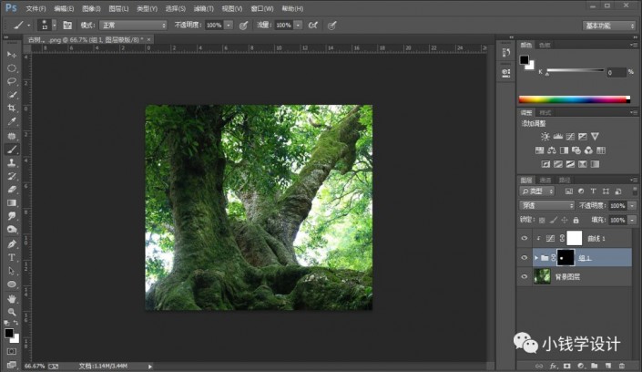 Photoshop把古树与老人合成到一起，打造出一种古树成精的效果。