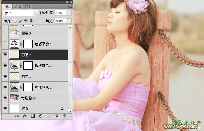 photoshop调出通透的黄色性感少女婚纱艺术照