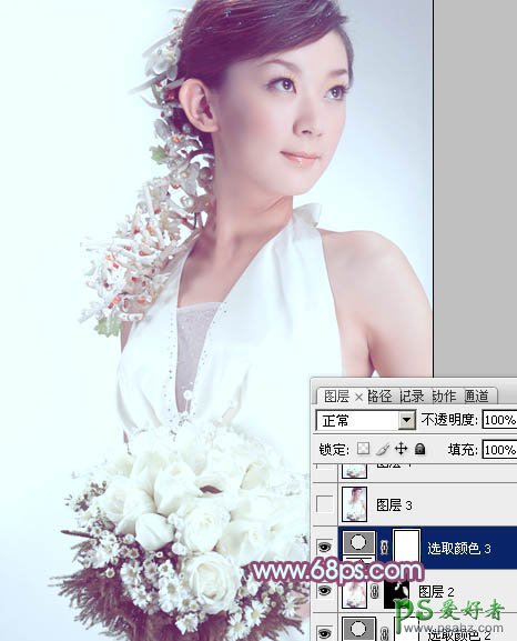 photoshop调出淡淡的蓝红色室内美女写真照