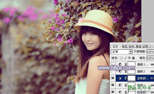 PS调色教程：给清新漂亮的花景美女调出甜美的暖紫色