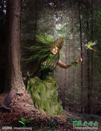 PS人像合成教程：创意打造出爱美的森林女皇性感图片