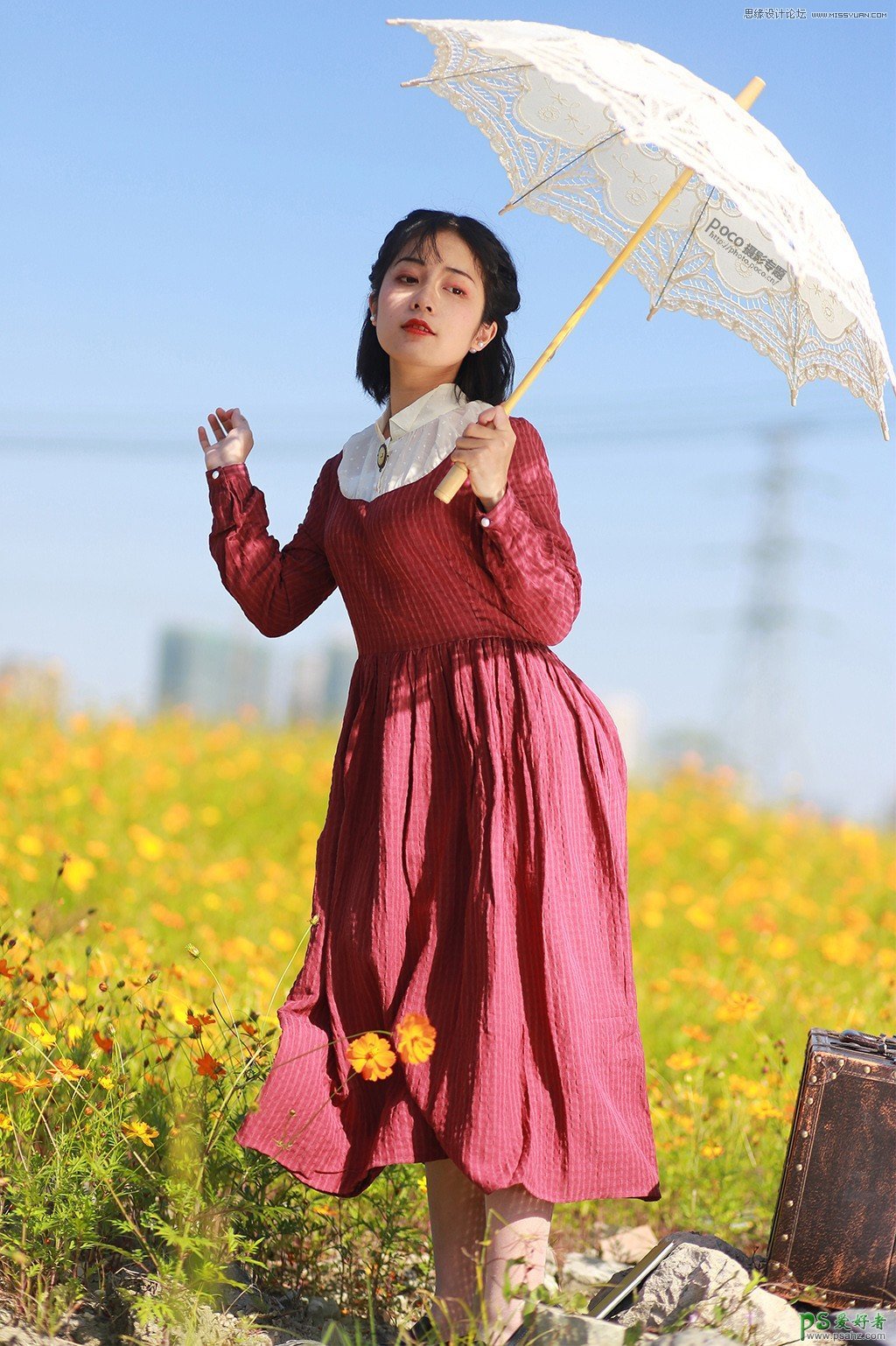 Photoshop给花海里拍摄的一组少女写真照调出唯美梦幻的色彩。