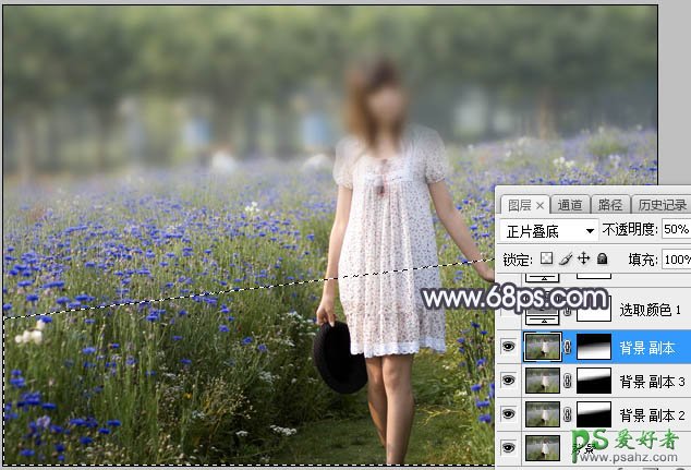 Photoshop给公园中自拍的性感长裙未成年少女图片调出梦幻的淡冷