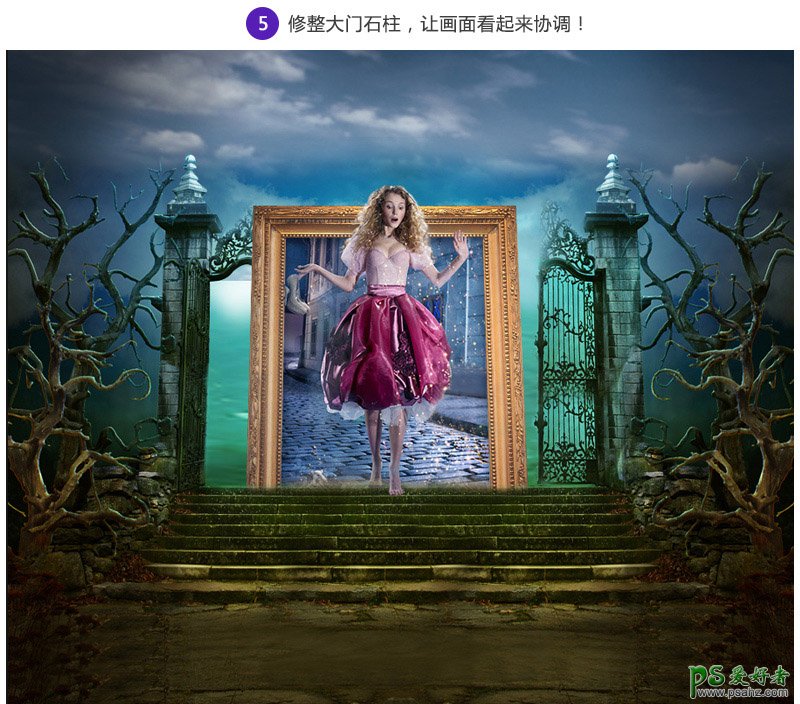 PS海报合成实例：创意设计魔幻女鞋海报图片，梦游仙境公主少女。