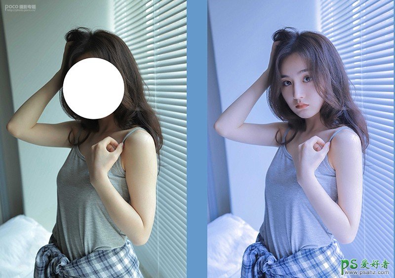 Photoshop给美女写真照调出通透的淡蓝色艺术效果，清新艺术照。