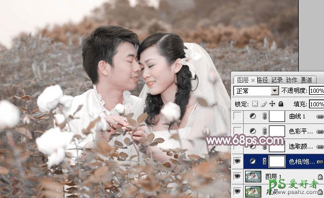 photoshop给甜蜜情侣婚纱照调出玫瑰中性色