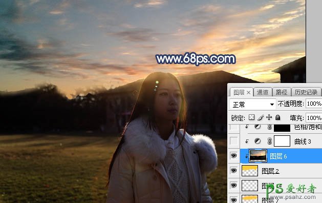 Photoshop给昏暗光线中拍摄的女生外景照调出逼真的晨曦色彩