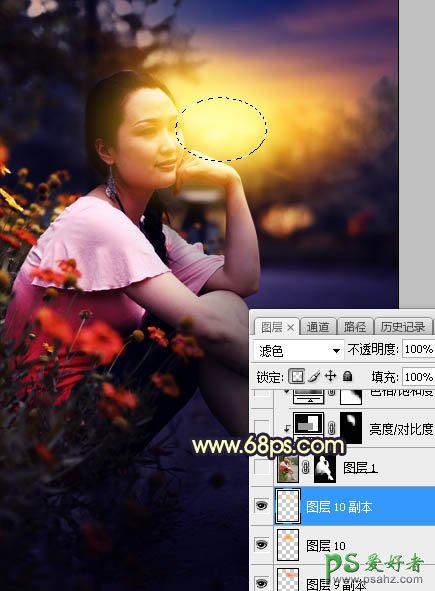 Photoshop给早晨公路边自拍的高跟美女高清图片调出唯美的晨曦色