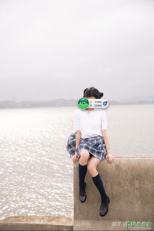 Photoshop给台风天海边拍摄的制服少女外景照片调出淡雅小清新效