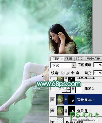 Photoshop给湖景边自拍的甜美女孩儿性感照片调出唯美的青绿色效