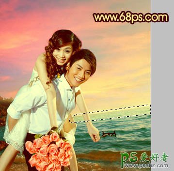 photoshop给一对浪漫的爱侣婚片调出漂亮的霞光色