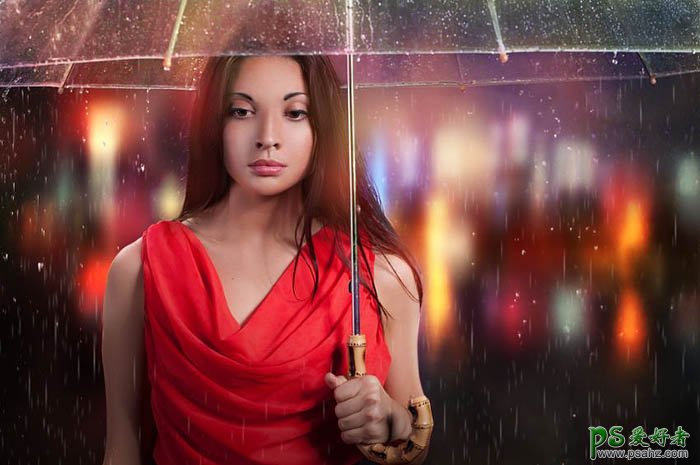 PS美女图片合成教程：打造璀璨雨夜中独自行走的少女，雨中漫步