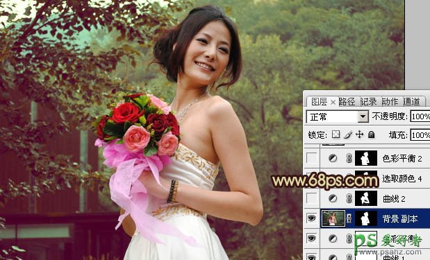 photoshop调出流行色彩美女外景婚纱艺术照教程