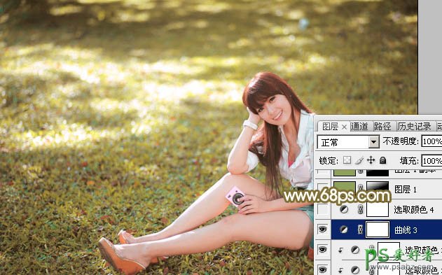 Photoshop给性感的美腿少女户外写真照调出柔美黄色调效果