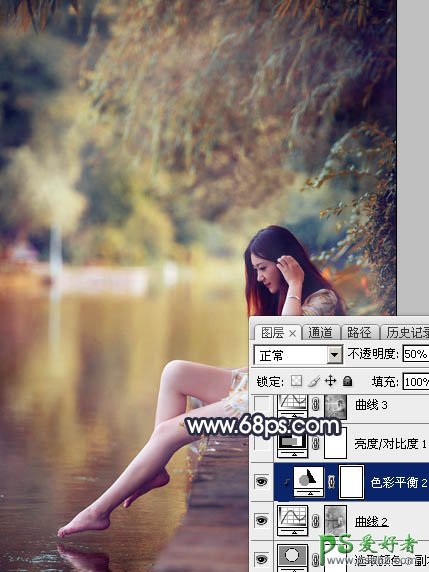 Photoshop给修长美腿女生外景写真照调出艳丽的秋季暖色效果