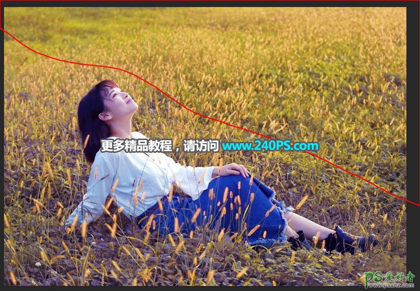 Photoshop给深秋草地上自拍的可爱女孩儿照片调出唯美的淡紫色。