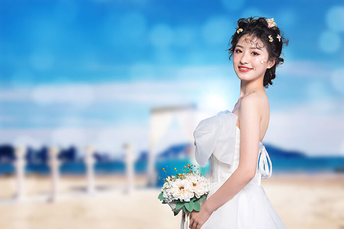 PS婚纱照调色教程：学习给美女婚纱照后期调出淡淡的韩国风色调。