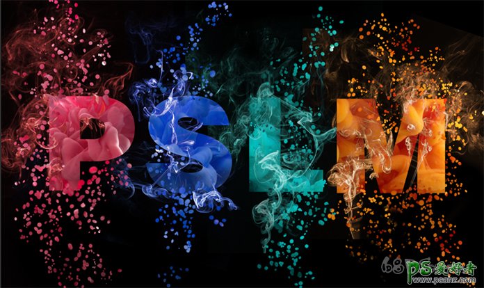 PS文字特效制作教程：学习设计漂亮的七彩喷水烟雾效果的艺术文字