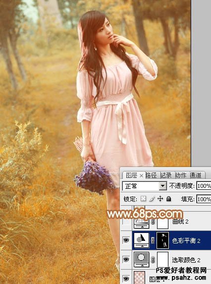 photoshop给外景清新美女照调出温馨的黄秋色调教程