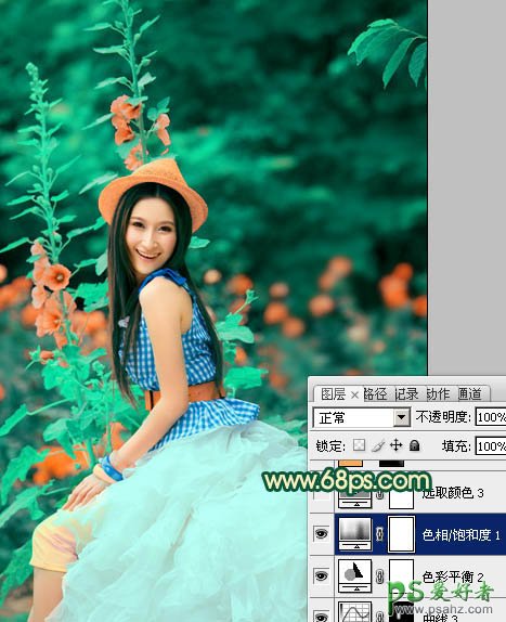 PS给绿调新清少女写真照调出个性粉橙色效果