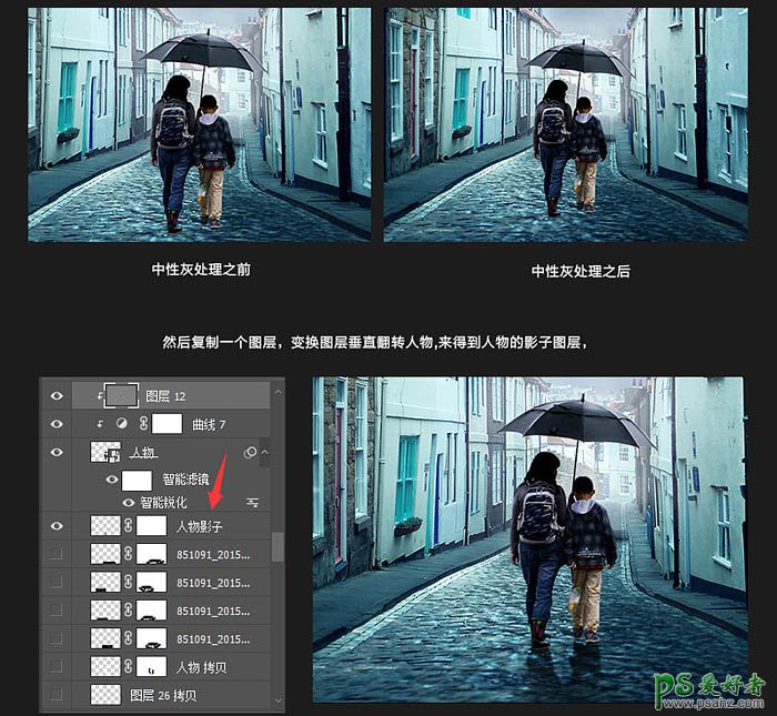 PS场景合成教程：给普通的街景照片合成出电闪雷鸣阴冷的雨夜场景