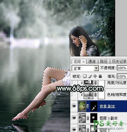 PS美女图片后期调色教程：打造诗情画意般柔美少女古典暗绿色效果