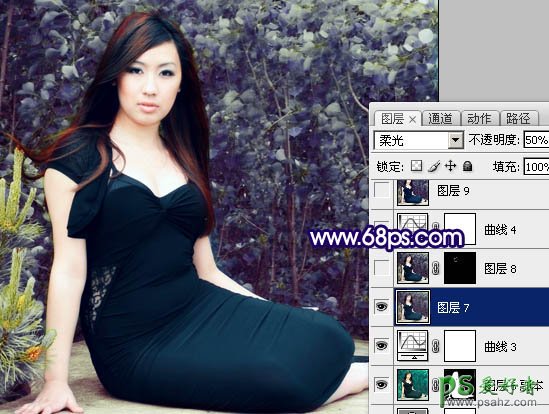 photoshop给丰韵的美少妇调出高雅的蓝调风格