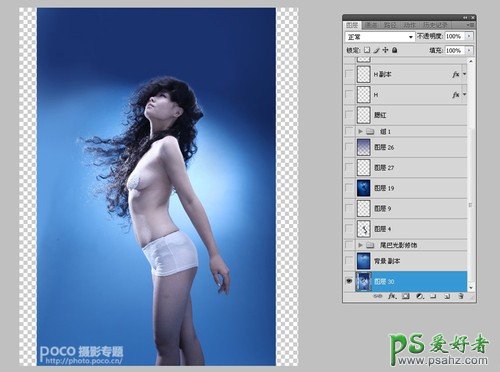 Photoshop创意合成海洋中的蓝色美人鱼，奇幻人鱼小姐姐。