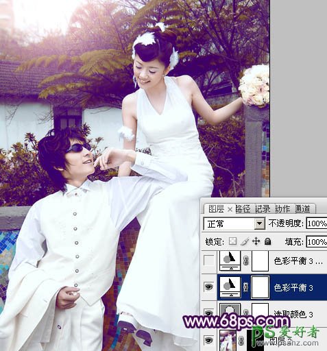 PS调色教程：给花园里的情侣婚片调出清新的效果