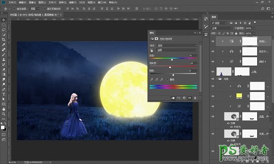 PS人像合成教程：打造童话世界里小女孩儿与月亮对话的梦幻场景。