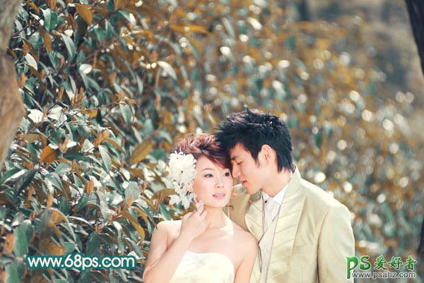 photoshop调出漂亮斑斓的橙红色浪漫爱侣婚片