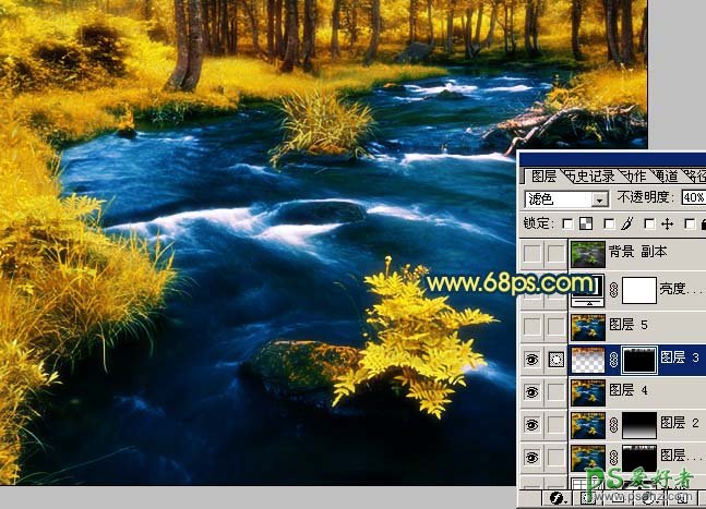 photoshop给好看的小溪风景照调出梦幻金秋色彩