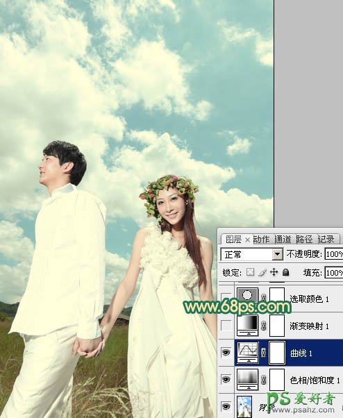 photoshop调出漂亮的迷黄色情侣外景婚纱写真照