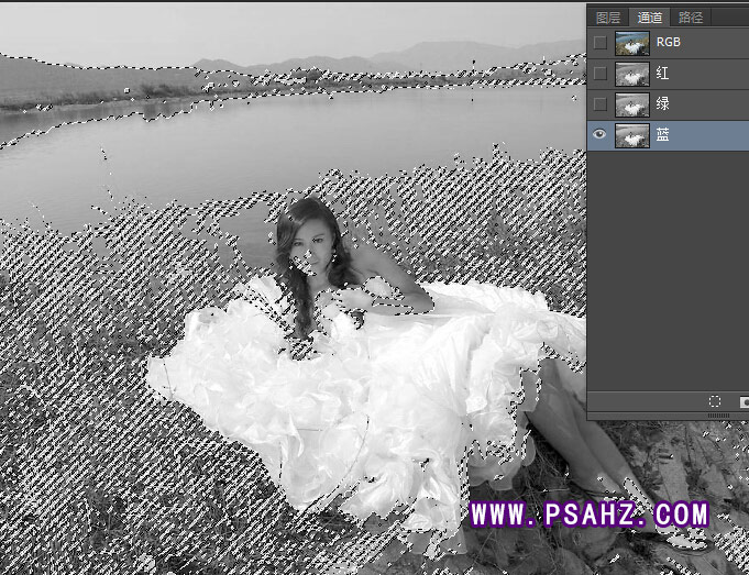 Photoshop调色教程学习：把外景美女婚纱照调出漂亮唯美紫色调