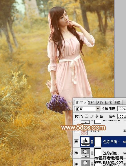 photoshop给外景清新美女照调出温馨的黄秋色调教程