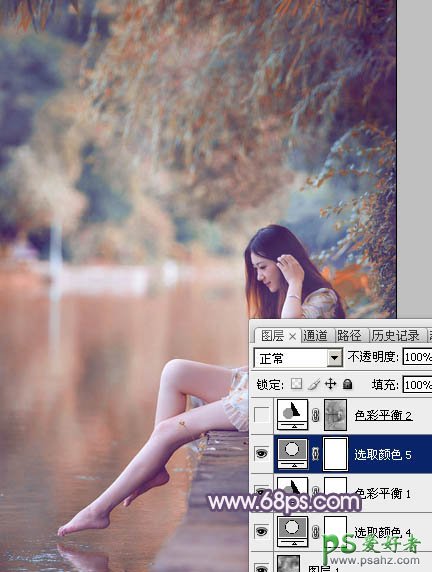 photoshop给清新玉足少女写真照调出漂亮的暖紫色效果