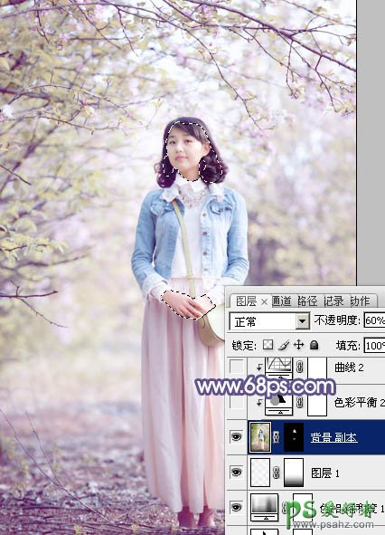 photoshop给春日花景中的青春少女艺术照调出梦幻的粉紫色