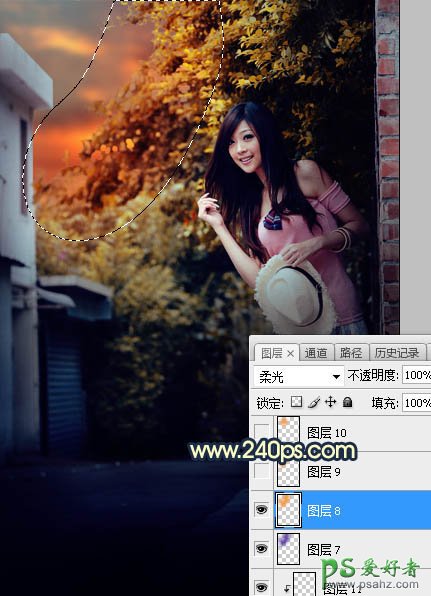 Photoshop给街景中拍摄的清纯唯美女生照片调出阳光晨曦效果