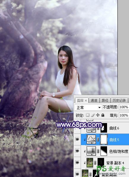 Photoshop给绿荫中自拍的可爱萌女艺术写真集调出甜美清新的色彩