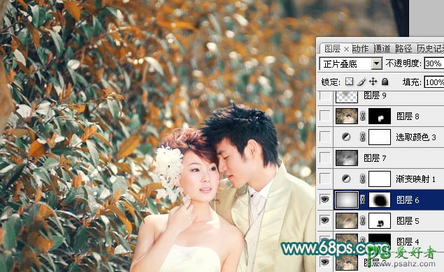 photoshop调出漂亮斑斓的橙红色浪漫爱侣婚片