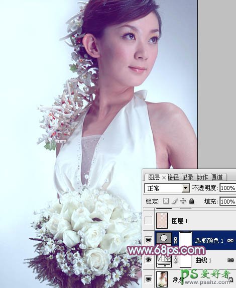 photoshop调出淡淡的蓝红色室内美女写真照